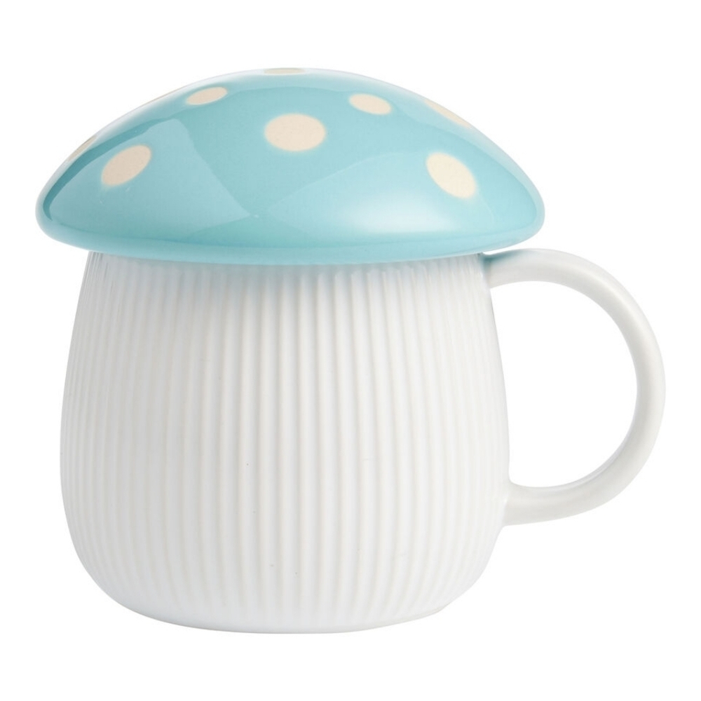 Cost Plus World Market Blue Mushroom Lidded Ceramic Mug, NWT
